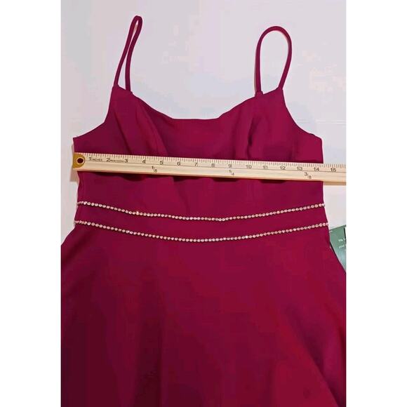 B. Smart Juniors Size 9 Magenta Spaghetti Strap Rhinestones Dress Pink NWT *FLAW - Picture 6 of 11